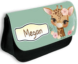 Personalised Pencil Case Any Name Giraffe Make Up Bag School Kids Stationary 1