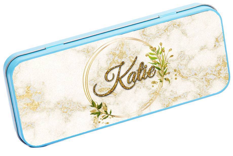 Personalised Any Name Floral Pencil Case Tin Children School Kids Stationary 25