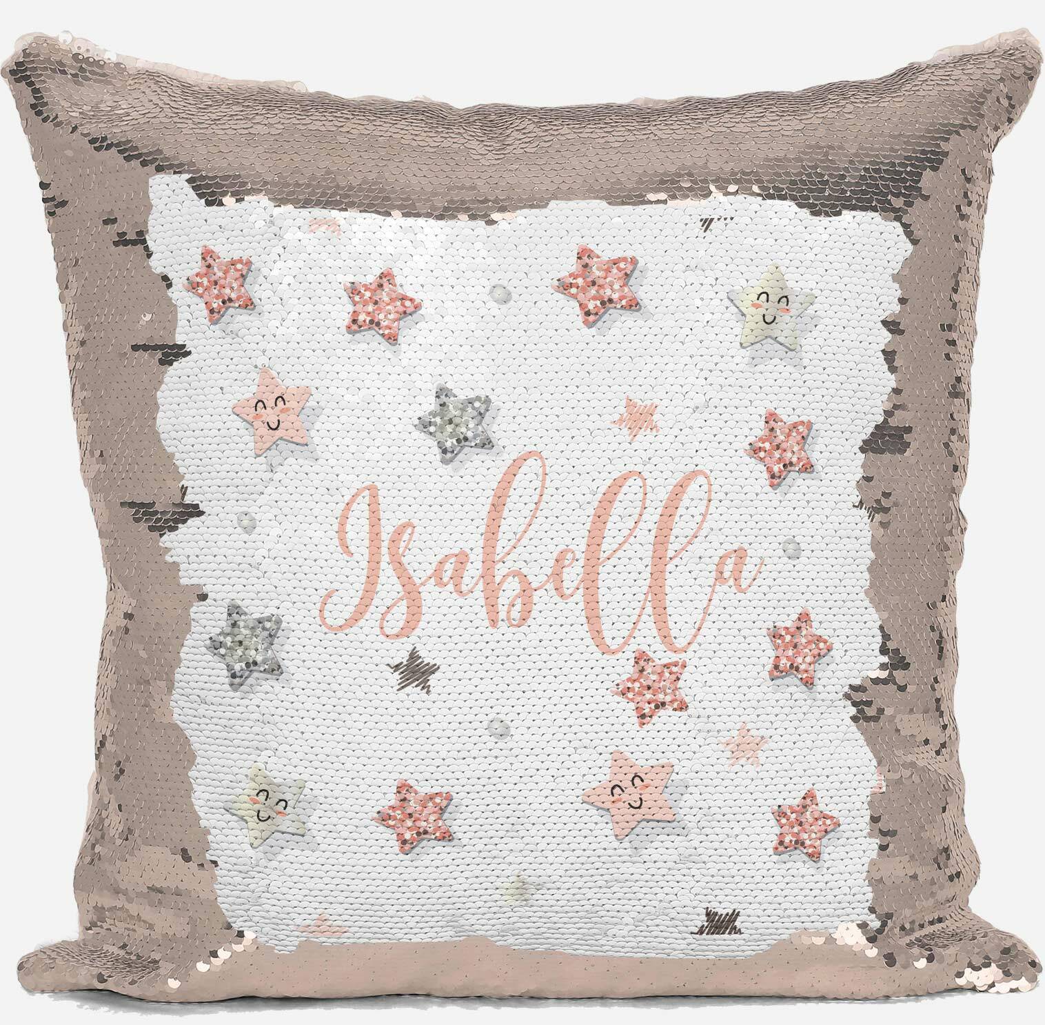 Personalised Star Design Any Name Magic Reveal Gold Sequin Cushion Cover Gift