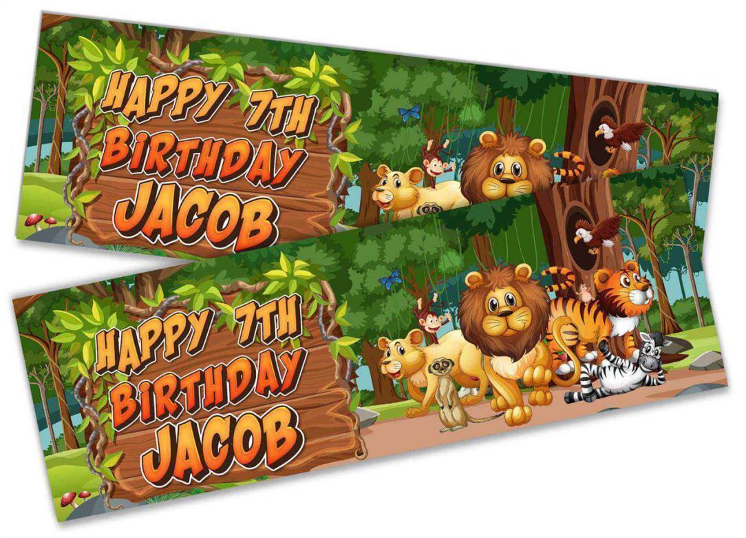 Personalised Birthday Banners Jungle Design Children Kids Party Decoration 81