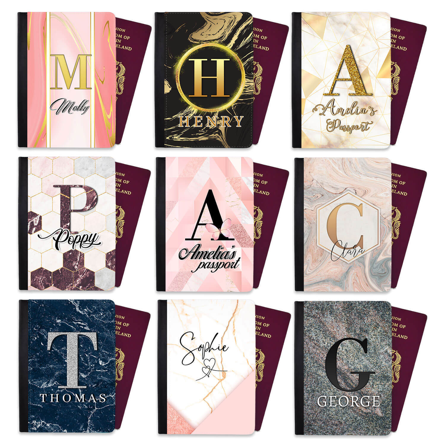 Personalised Marble Children Passport Cover Holder Any Name Holiday 14