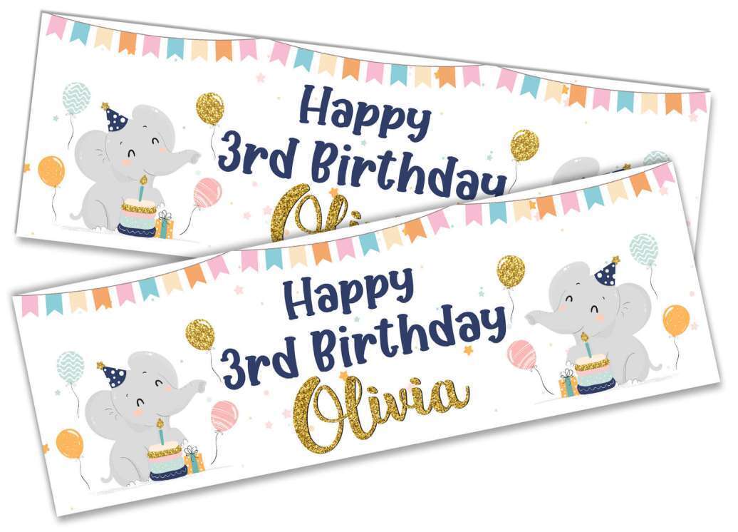 Personalised Birthday Banners Elephant Design Children Kids Party Decoration 93