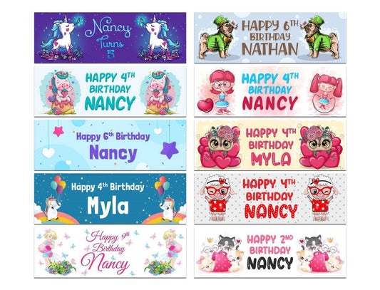 Personalised Birthday Banners Generic Design Children Kids Party Decoration 196