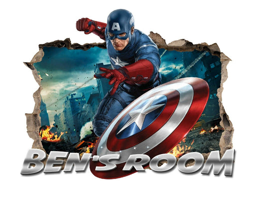 Personalised Any Name Captain America Wall Decal 3D Sticker Vinyl Room Bedroom