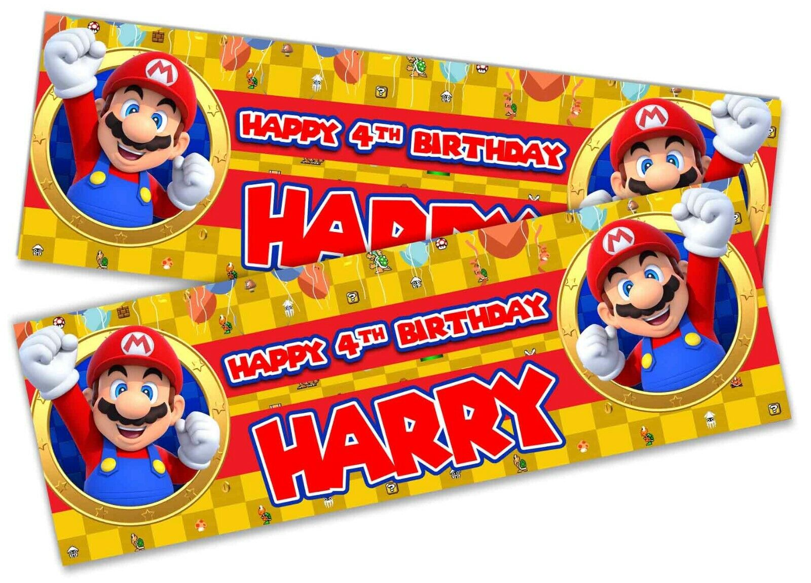 x2 Personalised Birthday Banner Super Mario Children Kids Party Decoration 10