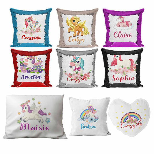 Personalised Cushion Unicorn Sequin Cushion Pillow Printed Birthday Gift 42