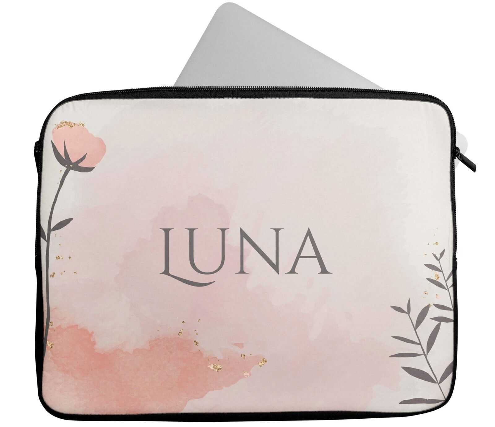 Personalised Any Name Floral Glitter Design Laptop Case Sleeve Tablet Bag 11