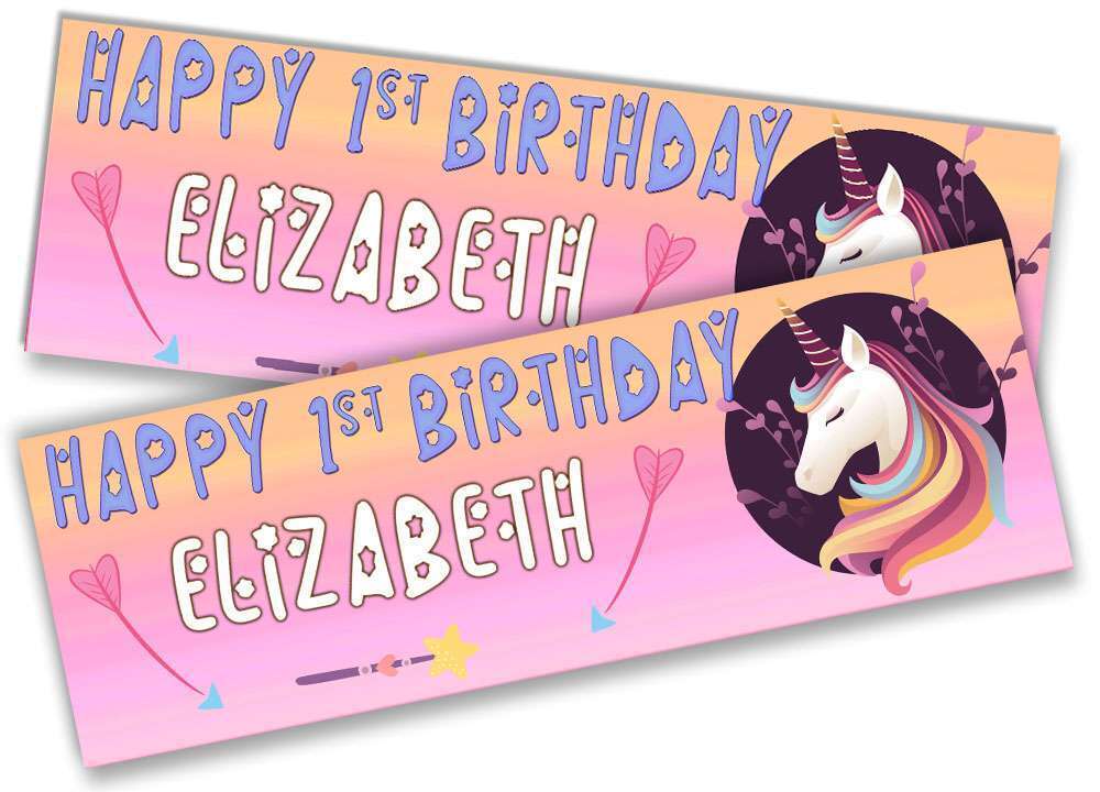 Personalised Birthday Banners Unicorn Design Children Kids Party Decoration 22