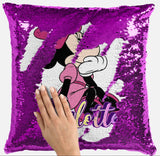 Personalised Minnie Any Name Magic Reveal Sequin Cushion Cover Gift Pink