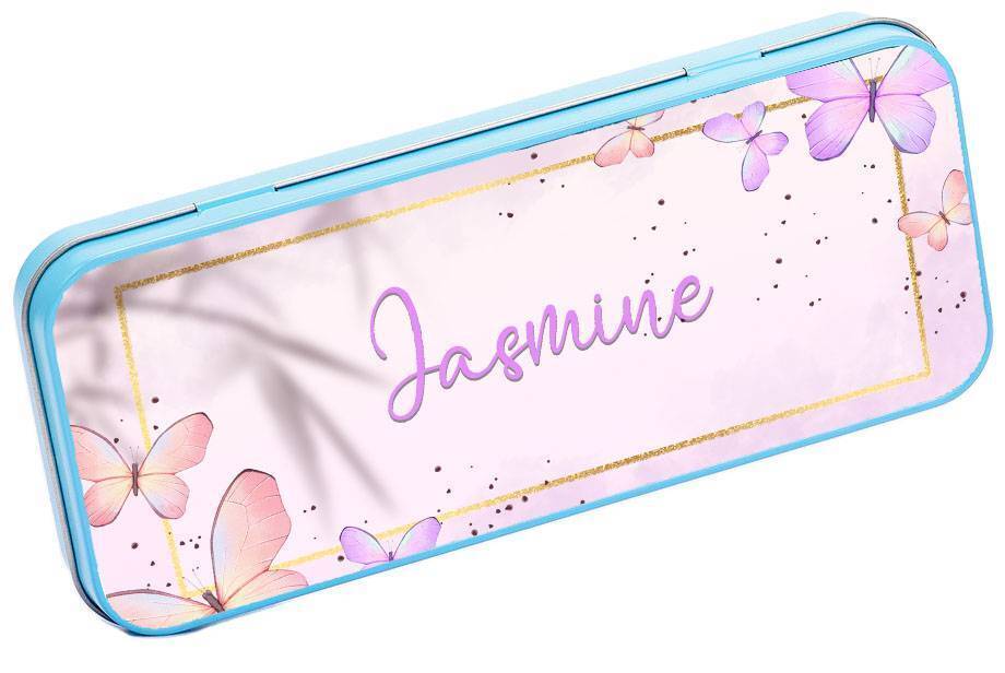 Personalised Any Name Butterfly Pencil Case Tin Children School Kid Stationary 9