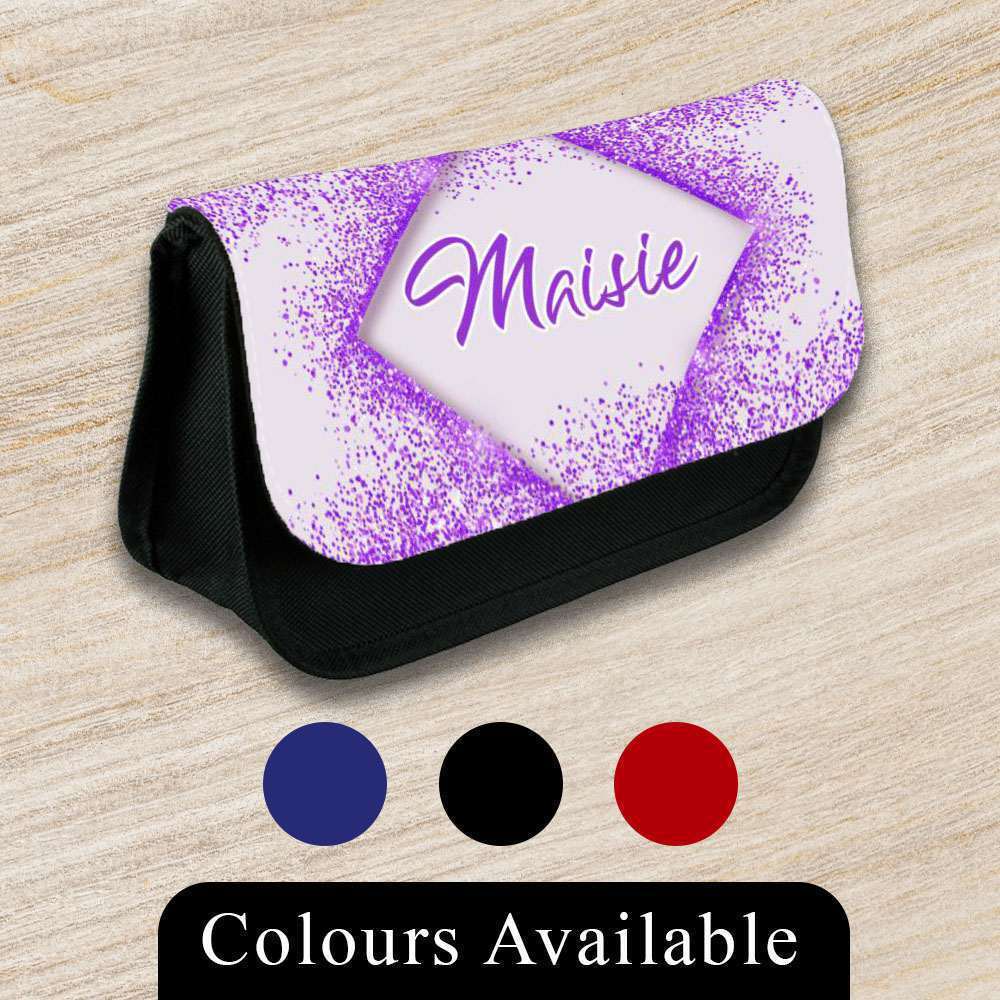 Personalised Pencil Case Marble Glitter Girls Boys Stationary Kids School Bag 18