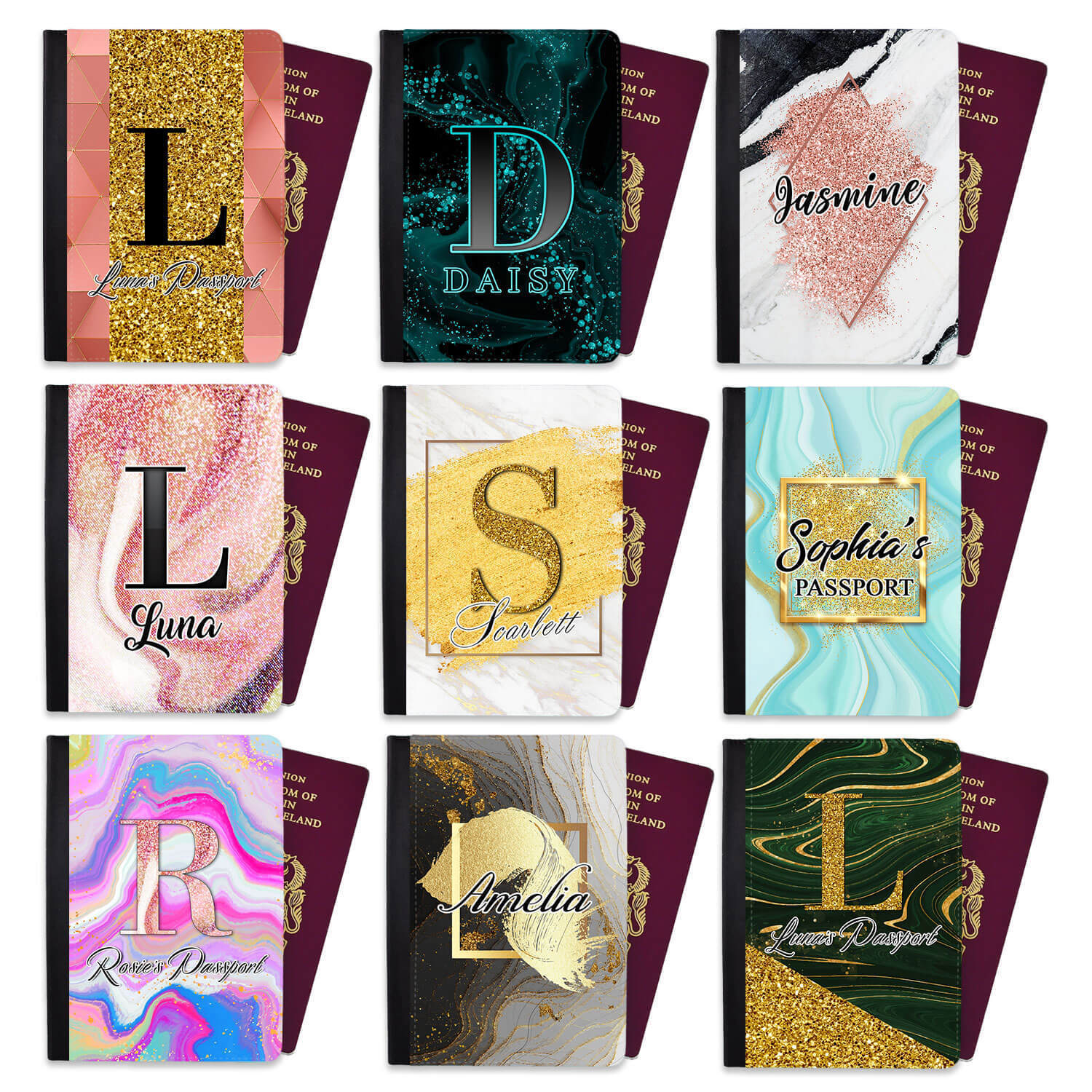 Personalised Glitter kids Passport Cover Holder Any Name Holiday Accessory 20