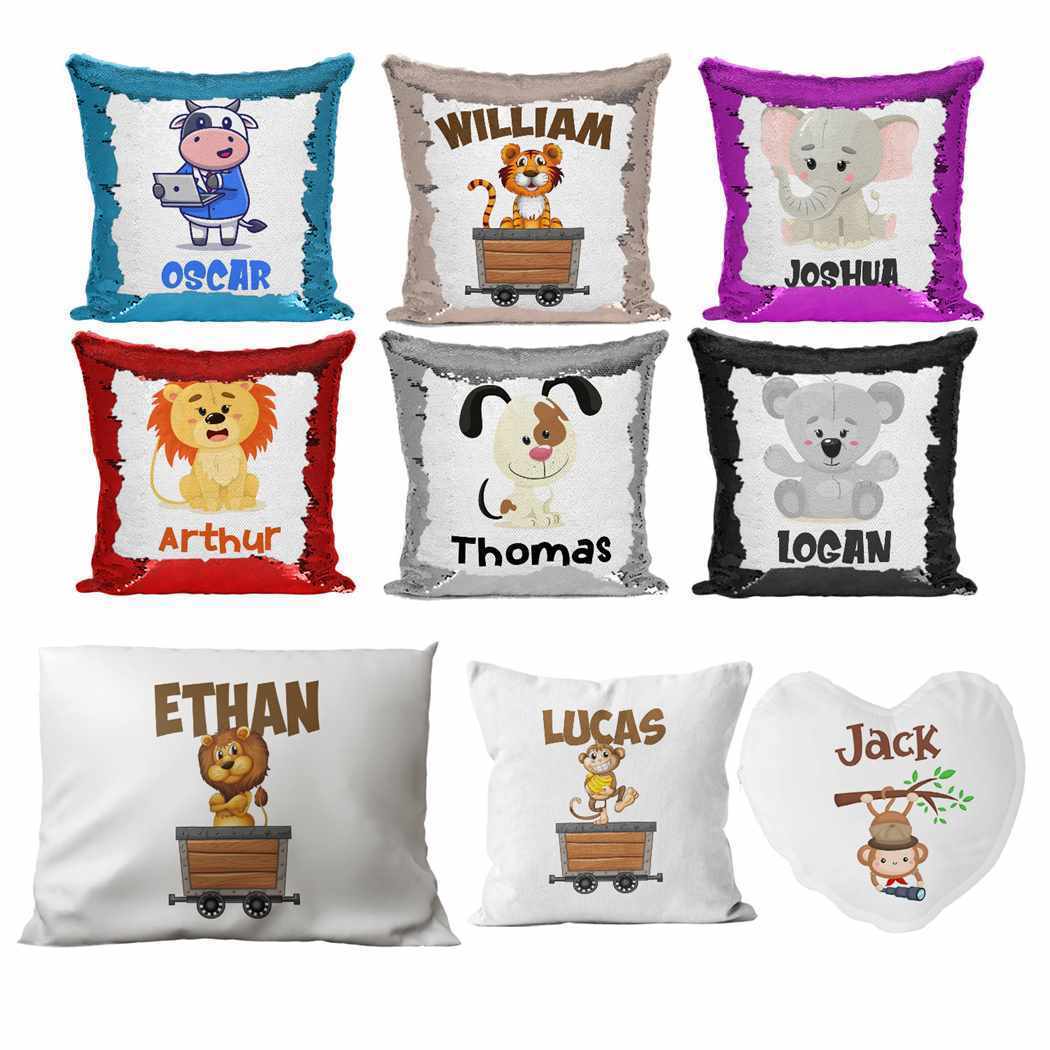 Personalised Cushion Animal Sequin Cushion Pillow Printed Birthday Gift 106