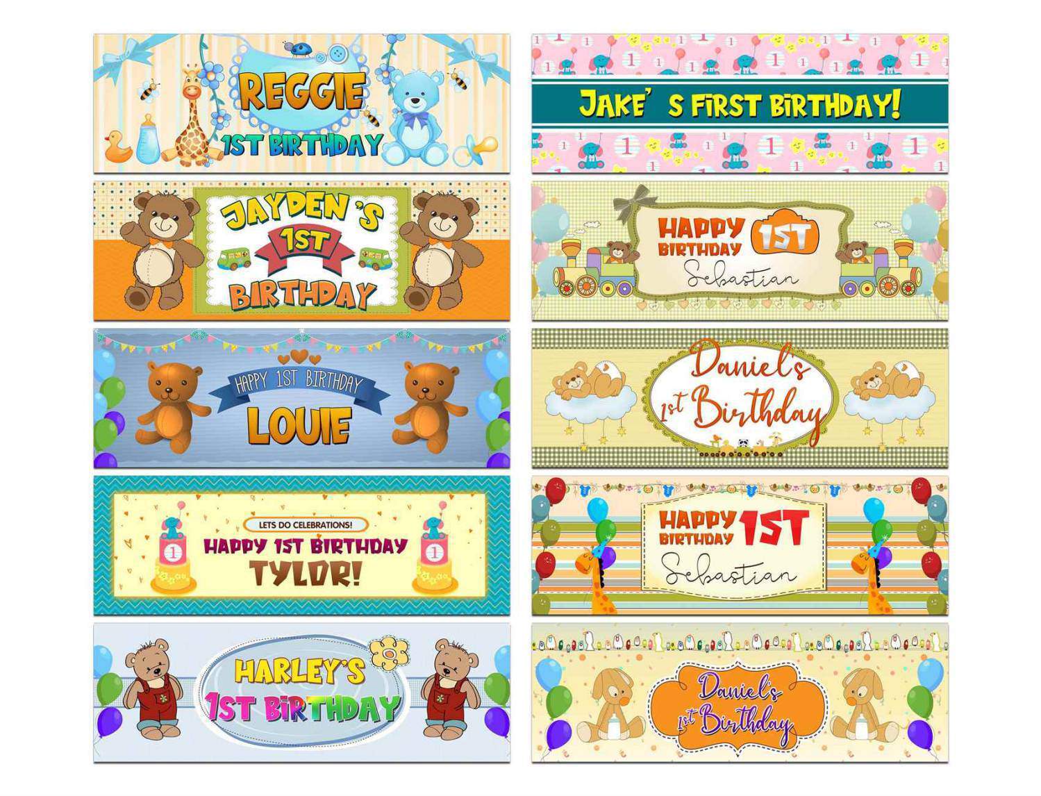 Personalised Birthday Banners Generic Design Children Kids Party Decoration 245