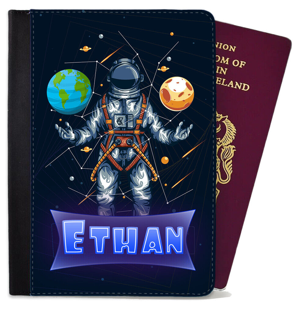 Personalised Space Childern Passport Cover Holder Any Name Holiday Accessory 6