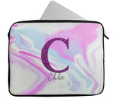 Personalised Any Name Marble Glitter Design Laptop Case Sleeve Tablet Bag 107