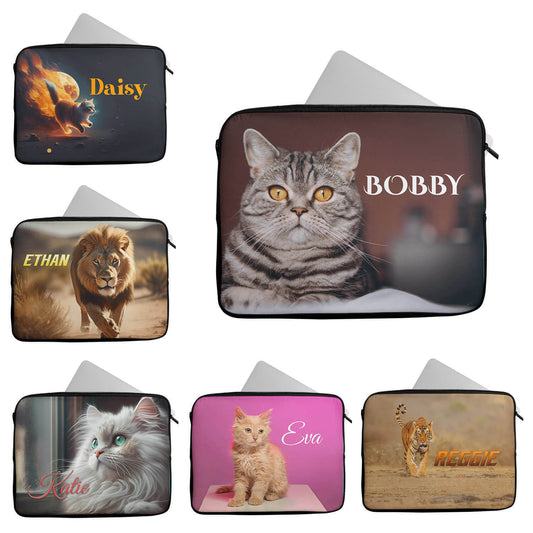 Personalised Any Name Animal Design Laptop Case Sleeve Tablet Bag 15
