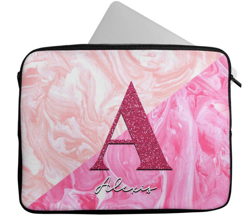 Personalised Any Name Marble Glitter Design Laptop Case Sleeve Tablet Bag 107