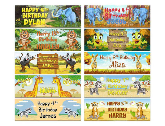 Personalised Birthday Banners Animal Design Children Kids Party Decoration 129