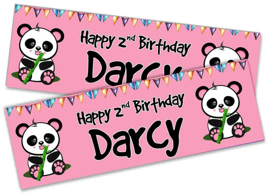 x2 Personalised Birthday Banner Panda Children Kids Party Decoration 364