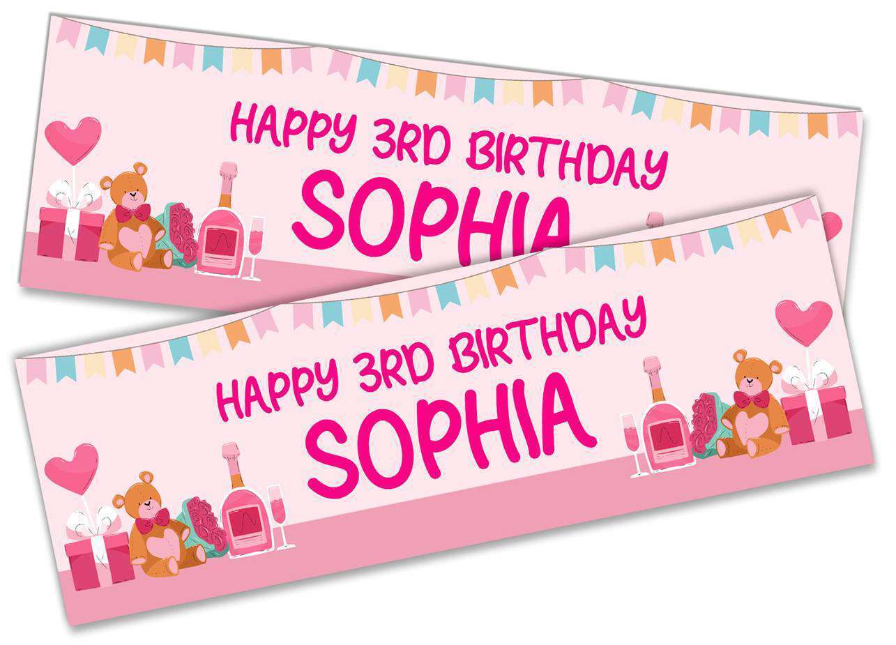 Personalised Birthday Banners Teddy Design Children Kids Party Decoration 114