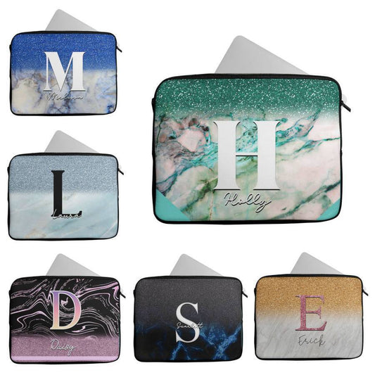 Personalised Any Name Marble Glitter Design Laptop Case Sleeve Tablet Bag 96