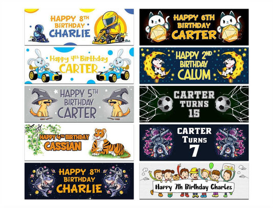Personalised Birthday Banners Generic Design Children Kids Party Decoration 184