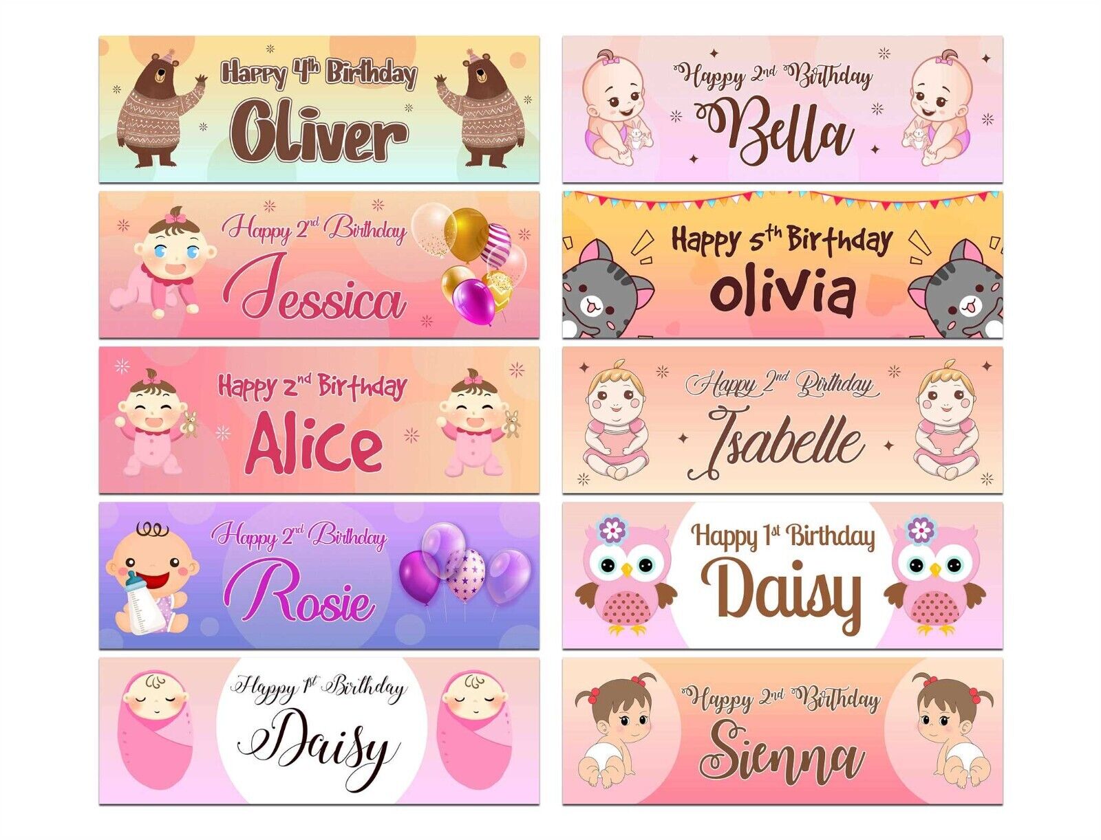 Personalised Birthday Banners Generic Design Children Kids Party Decoration 133