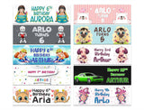 Personalised Birthday Banners Generic Design Children Kids Party Decoration 181