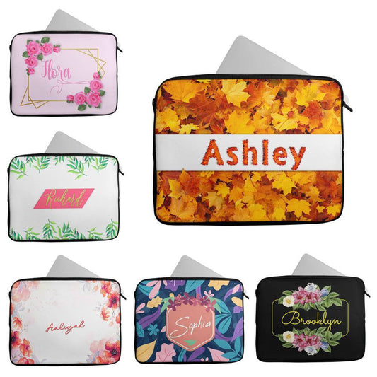 Personalised Any Name Floral Design Laptop Case Sleeve Tablet Bag 90