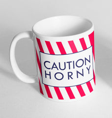 Caution Horny Printed Cup Ceramic Novelty Mug Funny Gift Coffee Tea Secret Santa