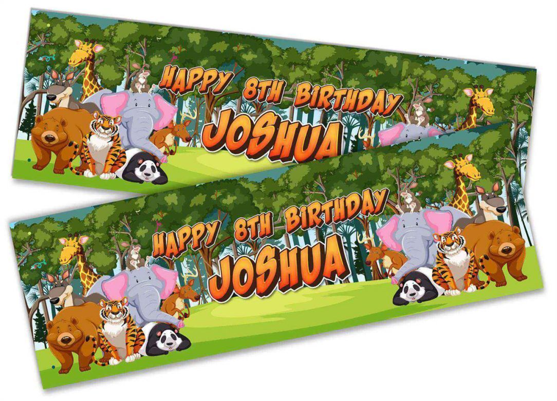 Personalised Birthday Banners Jungle Design Children Kids Party Decoration 81