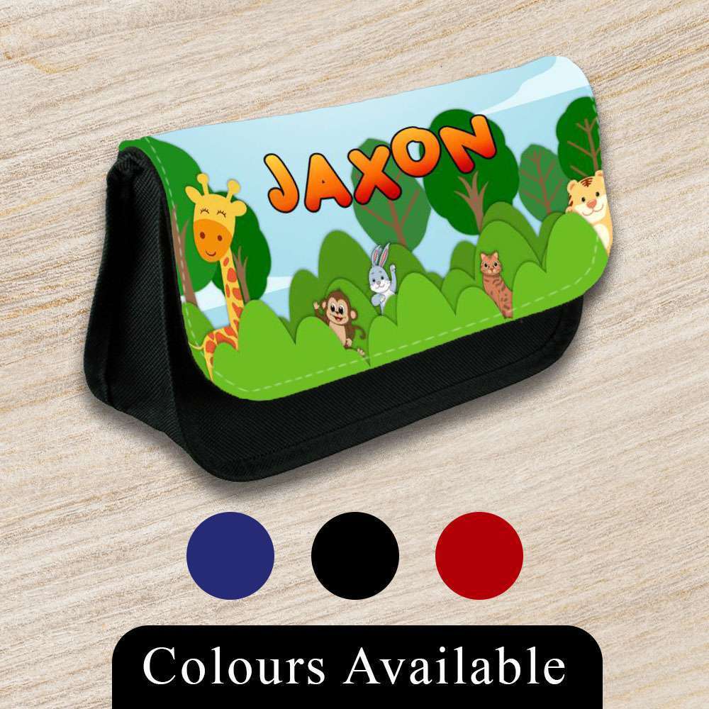 Personalised Pencil Case Jungle Girls Boys Stationary Kids School Bag 6