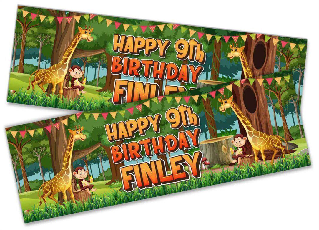 Personalised Birthday Banners Jungle Design Children Kids Party Decoration 81