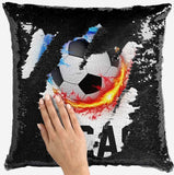 Personalised Football Design Any Name Magic Reveal Black Sequin Cushion Cover 19