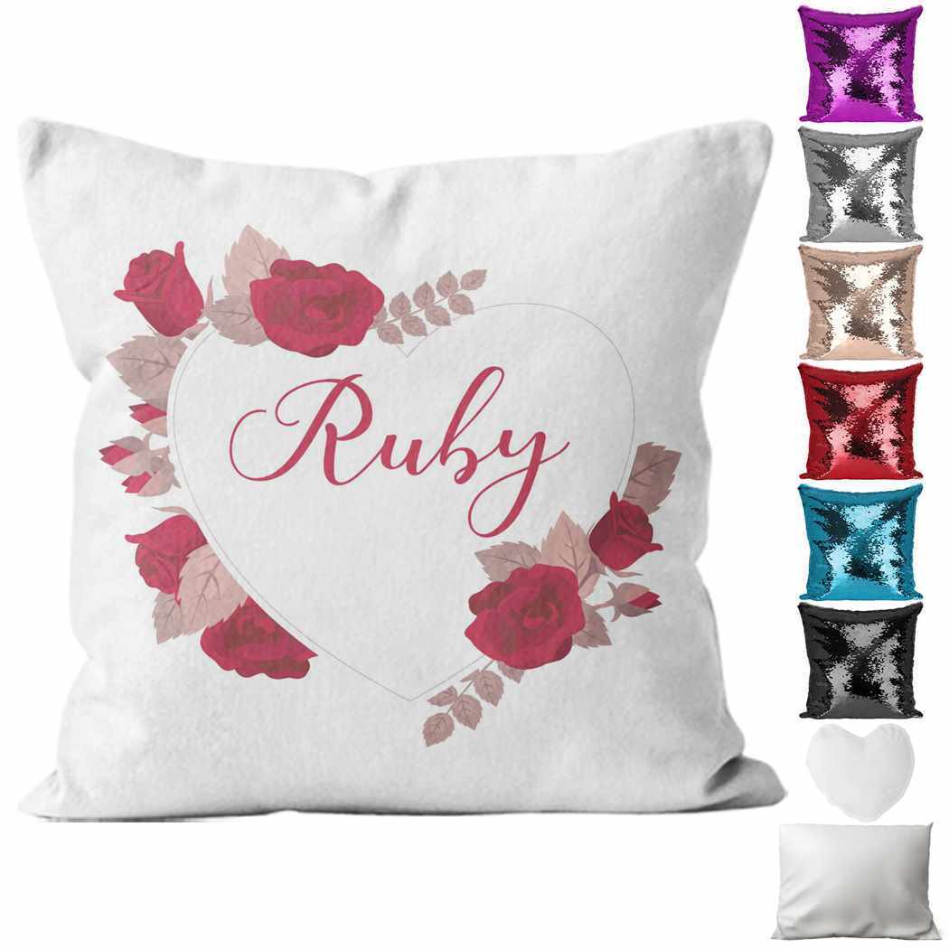 Personalised Cushion Floral Sequin Cushion Pillow Printed Birthday Gift 100