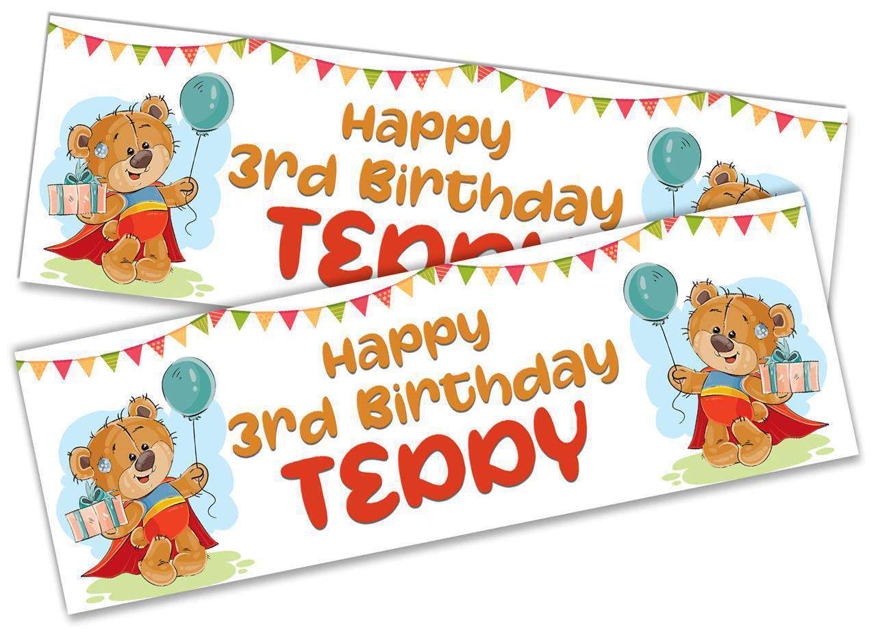 Personalised Birthday Banners Teddy Design Children Kids Party Decoration 114