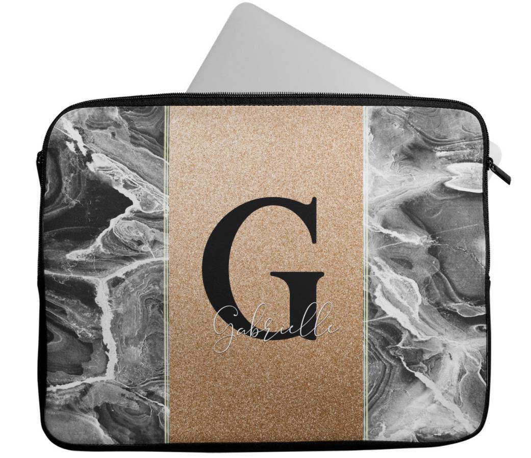 Personalised Any Name Marble Glitter Design Laptop Case Sleeve Tablet Bag 100