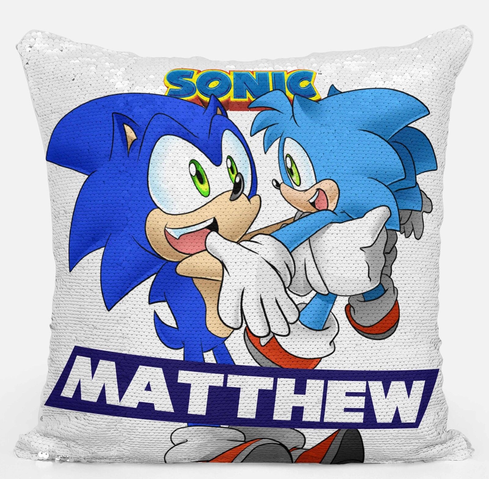 Personalised Sonic Hedgehog Any Name Magic Reveal Sequin Cushion Cover Gift 1