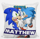 Personalised Sonic Hedgehog Any Name Magic Reveal Sequin Cushion Cover Gift 1