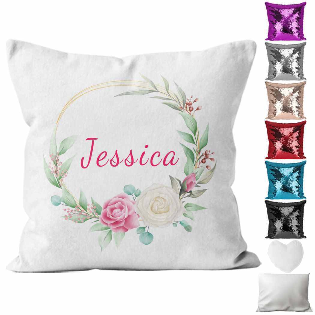 Personalised Cushion Floral Sequin Cushion Pillow Printed Birthday Gift 37