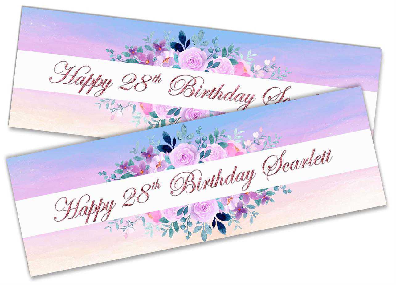 Personalised Birthday Banners Floral Design Kids adult Party Decoration 103