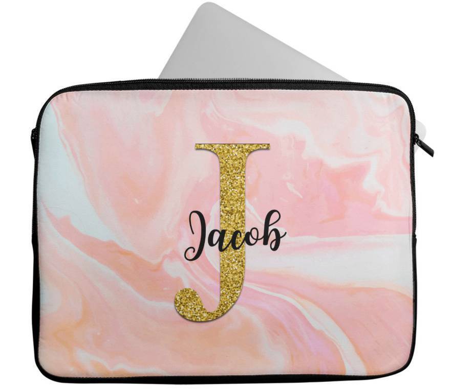 Personalised Any Name Marble Glitter Design Laptop Case Sleeve Tablet Bag 107