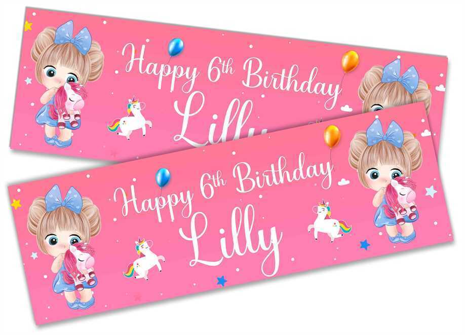 Personalised Birthday Banners Generic Design Children Kids Party Decoration 133