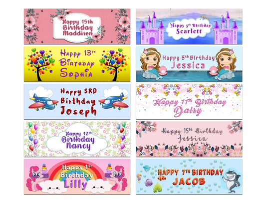 Personalised Birthday Banners Generic Design Children Kids Party Decoration 158