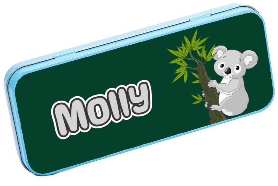 Personalised Any Name Koala Pencil Case Tin Children School Kids Stationary 21