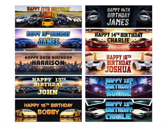 Personalised Birthday Banners Car Design Children Kids Party Decoration 108