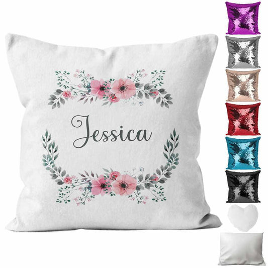 Personalised Cushion Floral Sequin Cushion Pillow Printed Birthday Gift 39