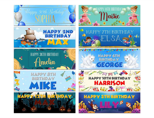 Personalised Birthday Banners Generic Design Children Kids Party Decoration 41