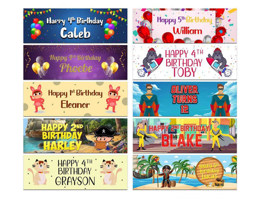 Personalised Birthday Banners Generic Design Children Kids Party Decoration 167